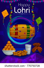Happy Lohri Punjabi religious holiday background for harvesting festival of India in vector