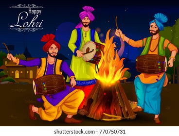 Happy Lohri Punjabi religious holiday background for harvesting festival of India in vector