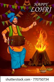 Happy Lohri Punjabi religious holiday background for harvesting festival of India in vector