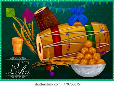 Happy Lohri Punjabi religious holiday background for harvesting festival of India in vector