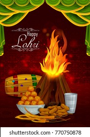 Happy Lohri Punjabi religious holiday background for harvesting festival of India in vector