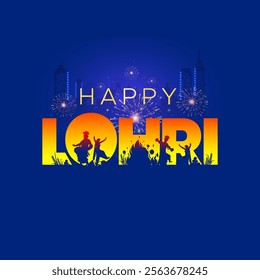 Happy Lohri. Punjabi Sikh Cultural Festival of India. Modern Greeting Card, Post, Banner for Lohri Holiday Celebration.