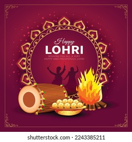 Happy Lohri With red Background . Abstract Vector Illustration design 