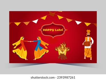 Happy Lohri text with dhole and grain vector template design 