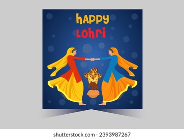Happy Lohri text with dhole and grain vector template design 