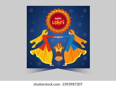Happy Lohri text with dhole and grain vector template design 