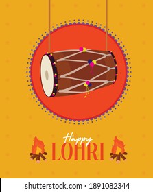 Happy Lohri text with dhole vector design template for Indian festive banner. 