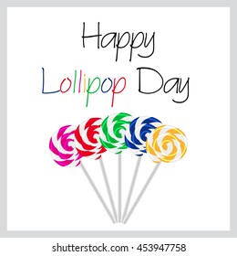 Happy Lollipop Day colorful card with five tasty sweet lollipops eps10