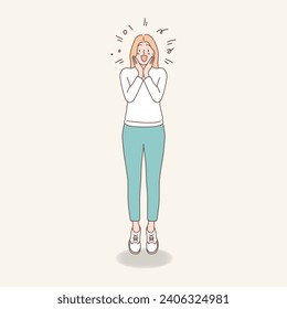 happy long hair woman.hand drawn illustration