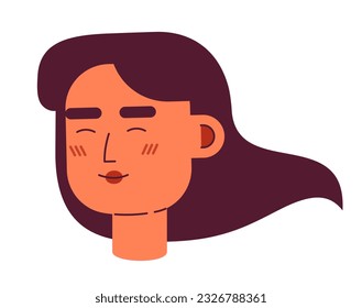 Happy long haired caucasian woman semi flat vector character head. Editable cartoon avatar icon. Female entrepreneur. Face emotion. Colorful spot illustration for web graphic design, animation