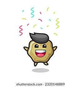 happy loose stools mascot jumping for congratulation with colour confetti , cute style design for t shirt, sticker, logo element