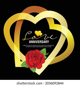 Happy  Love anniversary Typography Vector Design for Greeting Cards and Poster with Balloon, Confetti and Gift Box, Design Template for anniversary celebrations