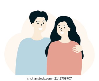 Happy in love couple man hugging woman. Romantic dating, relationship, family, valentine, concepts. Flat people character vector isolated design Illustration.