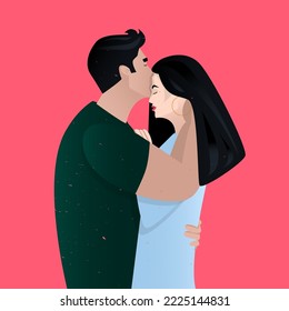 Happy Love Couple.
 People In Romantic Relationships. Colored Flat Vector Illustration Of Couple. Kiss On The Forehead
