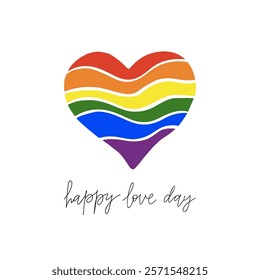 Happy love day vector illustration. Design element with rainbow heart for St. Valentine day, wedding.