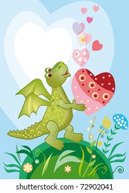 Happy in love dragon with a heart