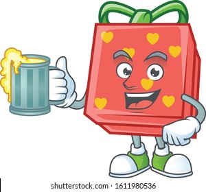 Happy love gift red mascot design with a big glass
