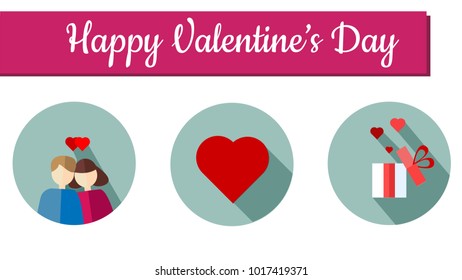 Happy Love and Heart Flat Icon set-couple,heart,gift box.Valentines day concept.
