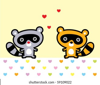 happy love raccoon couple