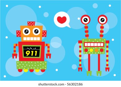 happy love robot couple
