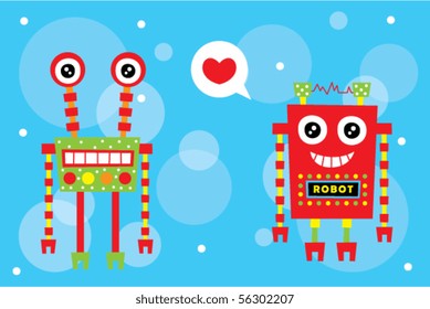 happy love robot couple