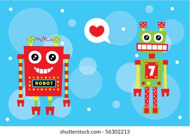 happy love robot couple