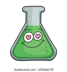 Happy in love smiling science test tube cartoon isolated on white