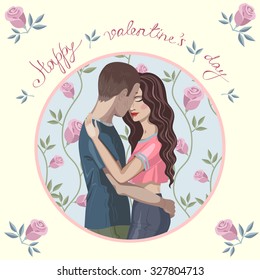 Happy lovers on valentin's day on yellow background