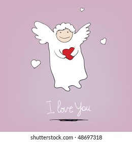 Happy loving angel. Mesh background.