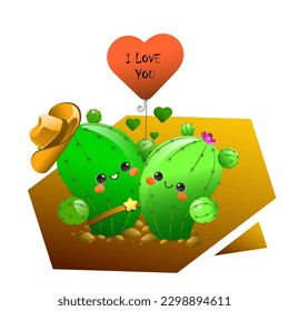 HAPPY AND LOVING CACTIS. VECTOR ILLUSTRATOR