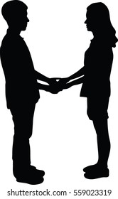 happy loving couple holding hands over white background