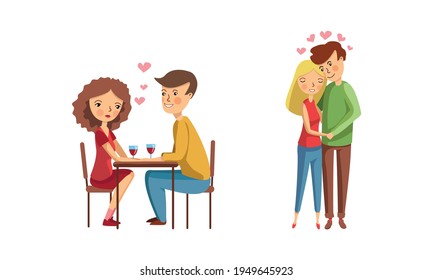 Feliz Amor Parejas Gastando Tiempo Juntos Vector Ilustración Set