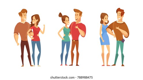 Happy loving couples together. Love and romance. Valentine's Day. Young people together, friendship and relationship. Vector illustration in a flat style.