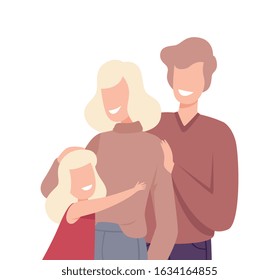 Happy Loving Family. Smiling Parents and Their Kids Embracing Each Other Vector Illustration