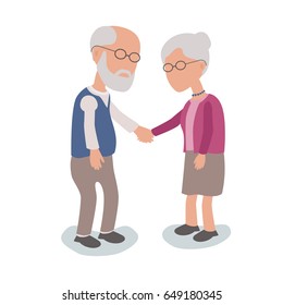  Happy loving married couple man and Woman Holding Hands - vector characters body parts grouped and easy to edit - limited palette

