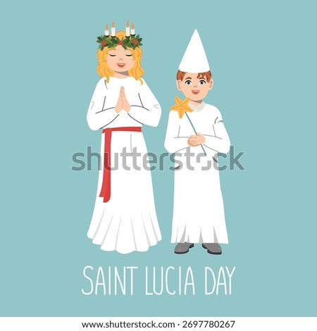 Happy Lucia Day card. Vector illustration  of Stickman Kids During the Feast Day of Saint Lucy
