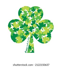 happy and lucky  Saint Patricks day calligraphy with shamrocks