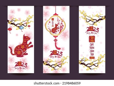 Happy lunar new year 2023, Vietnamese new year, Year of the Cat.
(Translation vietnamese: Happy new year)
