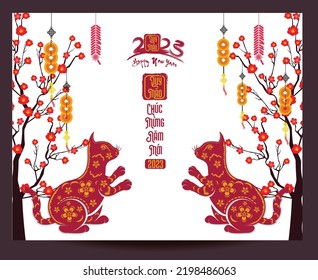 Happy lunar new year 2023, Vietnamese new year, Year of the Cat.
(Translation vietnamese: Happy new year)
