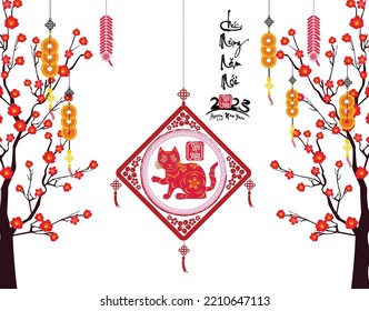 Happy lunar new year 2023, Vietnamese new year, Year of the Cat.
Translation vietnamese: Happy new year.

 - Shutterstock ID 2210647113