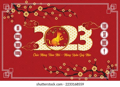 Happy lunar new year 2023, Vietnamese new year, Year of the Cat.
(Translation vietnamese: Happy new year)
