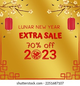 Happy Lunar New Year 2023 Ekstra Sale With Gold Background Design Concept