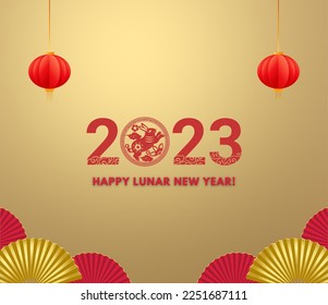 Happy Lunar New Year 2023 With gold Background Design Concept