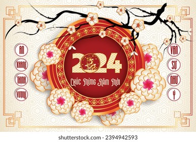 Happy lunar new year 2024, Vietnamese new year, Year of the Dragon.
(Translation: Happy new year)
