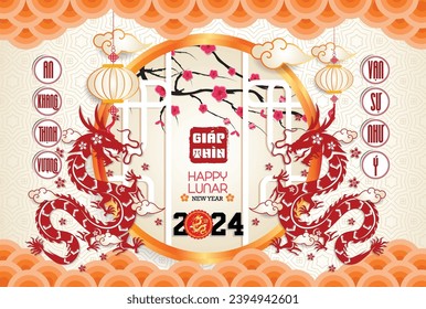 Happy lunar new year 2024, Vietnamese new year, Year of the Dragon.
(Translation: Happy new year)
