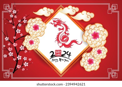 Happy lunar new year 2024, Vietnamese new year, Year of the Dragon.
(Translation: Happy new year)

