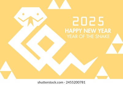  Happy lunar new year 2025 vector card with funny geometrical zodiac snake. Chinese new year of the snake greeting card.