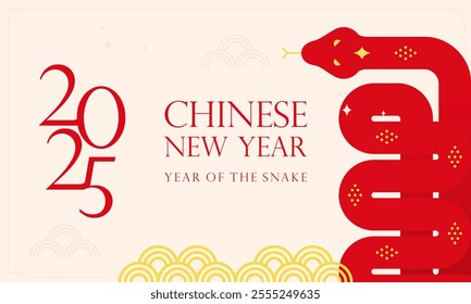 Happy Lunar New Year! Chinese New Year 2025: Year of the Snake Zodiac Flat Design Illustration