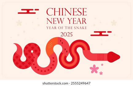 Happy Lunar New Year! Chinese New Year 2025: Year of the Snake Zodiac Flat Design Illustration
