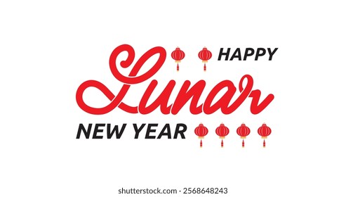 Happy Lunar New Year handwritten text calligraphy vector design. Great for festive decorations, greeting cards, and cultural celebrations.